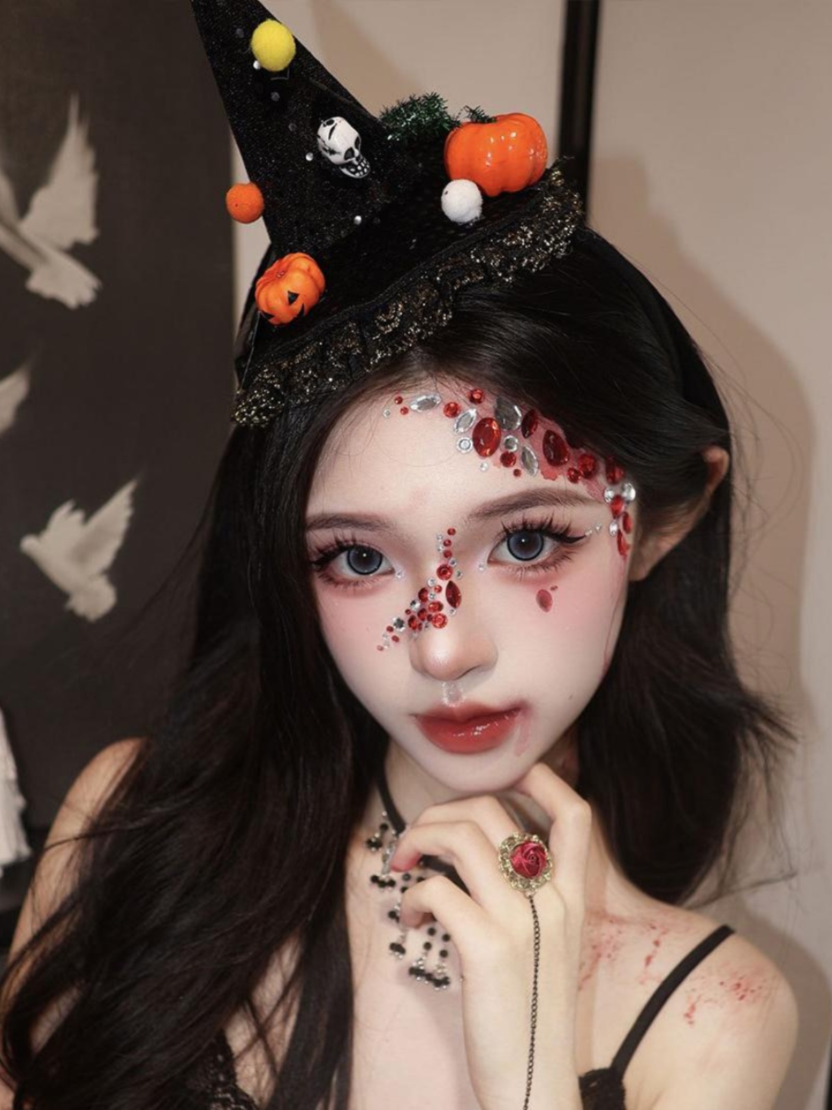 Dark Lolita Witch Hat Headband with Pumpkin and Ghost Accents - Halloween Hairpin Accessory for Spooky Style Dark Lolita Witch Hat Headband with Pumpkin and Ghost Accents - Halloween Hairpin Accessory for Spooky Style