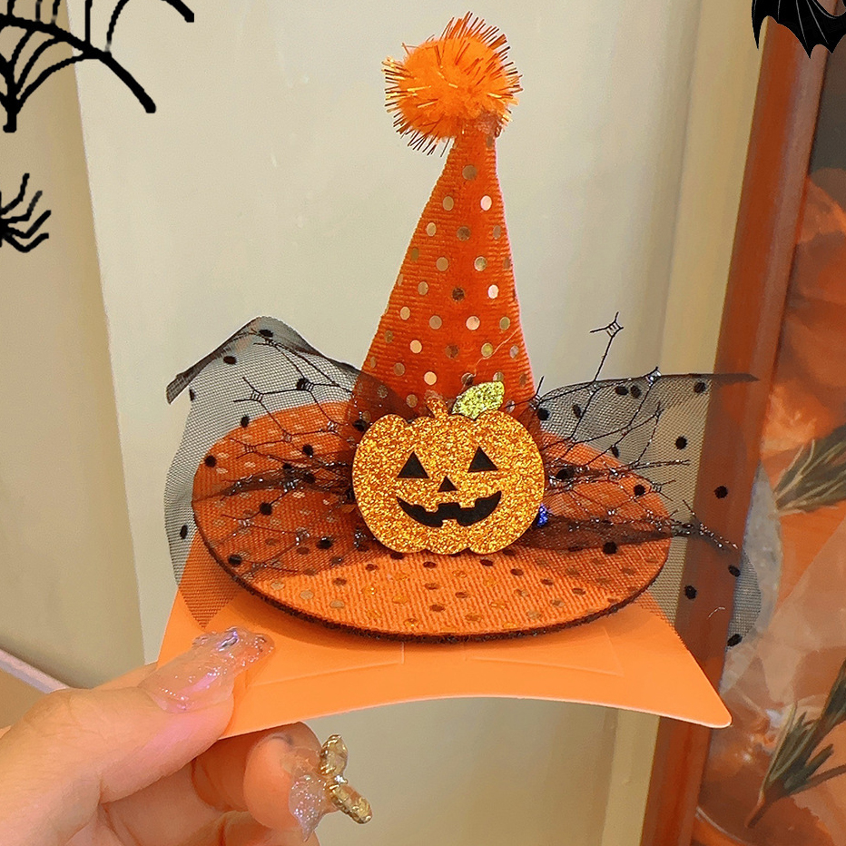 Dark Lolita Witch Hat Headband with Pumpkin and Ghost Accents - Halloween Hairpin Accessory for Spooky Style Dark Lolita Witch Hat Headband with Pumpkin and Ghost Accents - Halloween Hairpin Accessory for Spooky Style