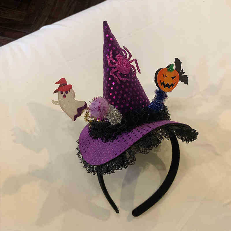 Dark Lolita Witch Hat Headband with Pumpkin and Ghost Accents - Halloween Hairpin Accessory for Spooky Style Dark Lolita Witch Hat Headband with Pumpkin and Ghost Accents - Halloween Hairpin Accessory for Spooky Style