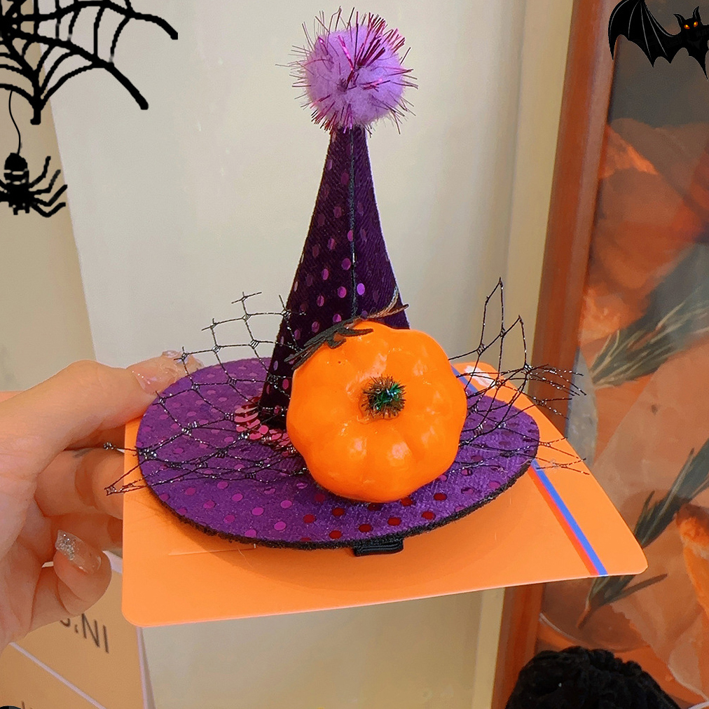 Dark Lolita Witch Hat Headband with Pumpkin and Ghost Accents - Halloween Hairpin Accessory for Spooky Style Dark Lolita Witch Hat Headband with Pumpkin and Ghost Accents - Halloween Hairpin Accessory for Spooky Style