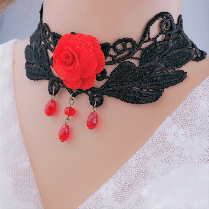 Dark Night Red Rose Choker Necklace with Black Thorn Design - Velvet Strap Collar for Halloween and Costume Accessories Dark Night Red Rose Choker Necklace with Black Thorn Design - Velvet Strap Collar for Halloween and Costume Accessories