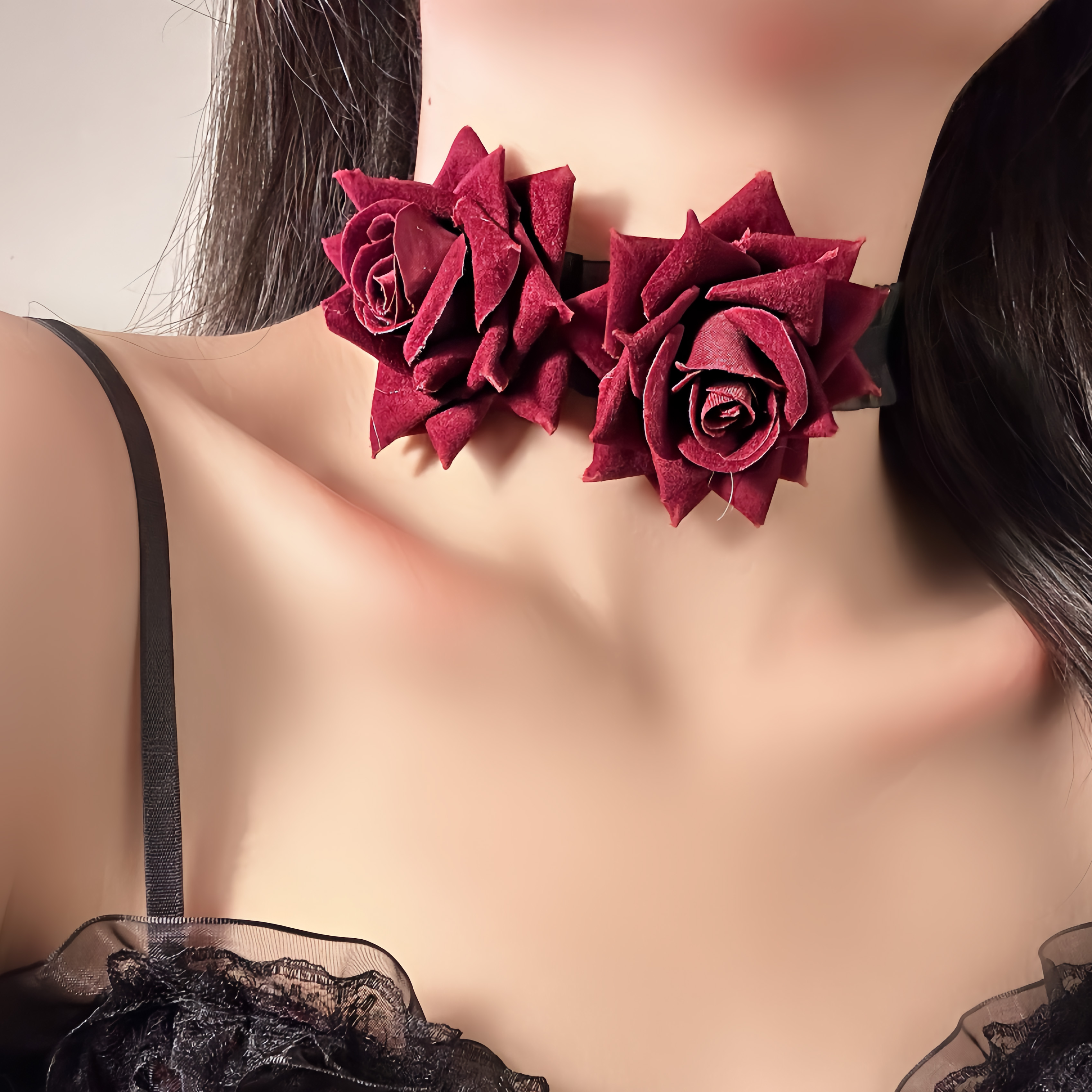 Dark Night Red Rose Choker Necklace with Black Thorn Design - Velvet Strap Collar for Halloween and Costume Accessories Dark Night Red Rose Choker Necklace with Black Thorn Design - Velvet Strap Collar for Halloween and Costume Accessories
