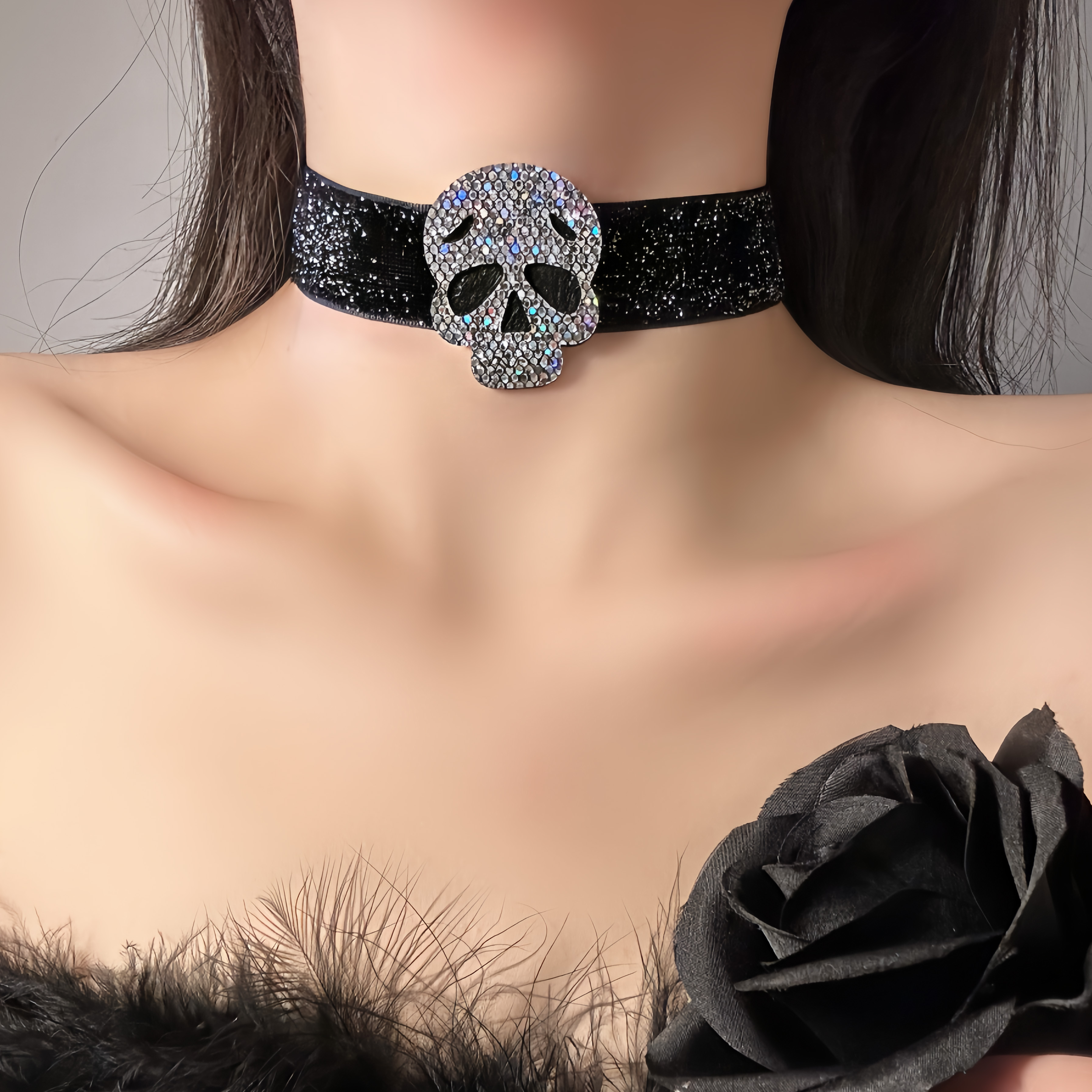 Dark Night Red Rose Choker Necklace with Black Thorn Design - Velvet Strap Collar for Halloween and Costume Accessories Dark Night Red Rose Choker Necklace with Black Thorn Design - Velvet Strap Collar for Halloween and Costume Accessories