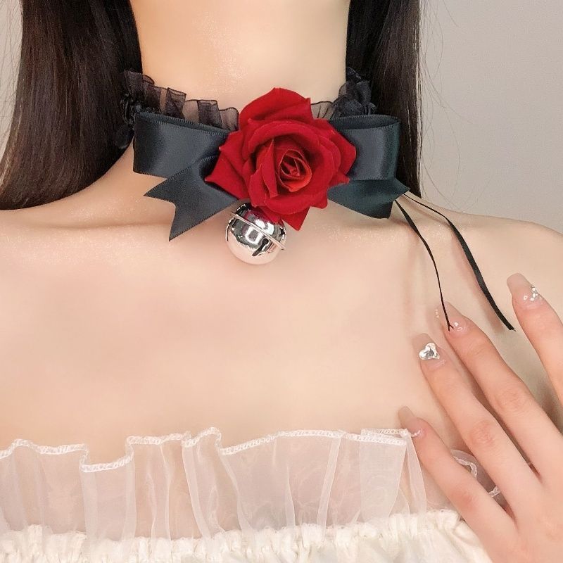 Dark Night Red Rose Choker Necklace with Black Thorn Design - Velvet Strap Collar for Halloween and Costume Accessories Dark Night Red Rose Choker Necklace with Black Thorn Design - Velvet Strap Collar for Halloween and Costume Accessories