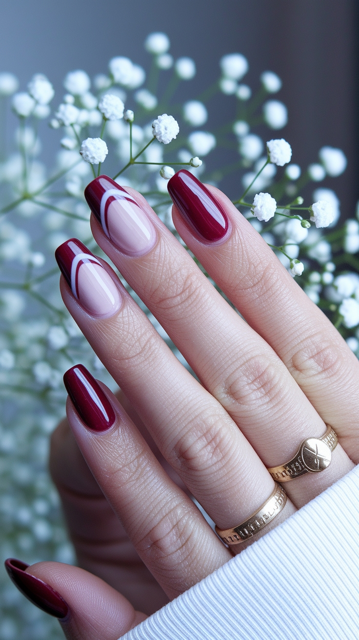 Dark Cherry Red Nails French Tip: A Chic Look outfit idea