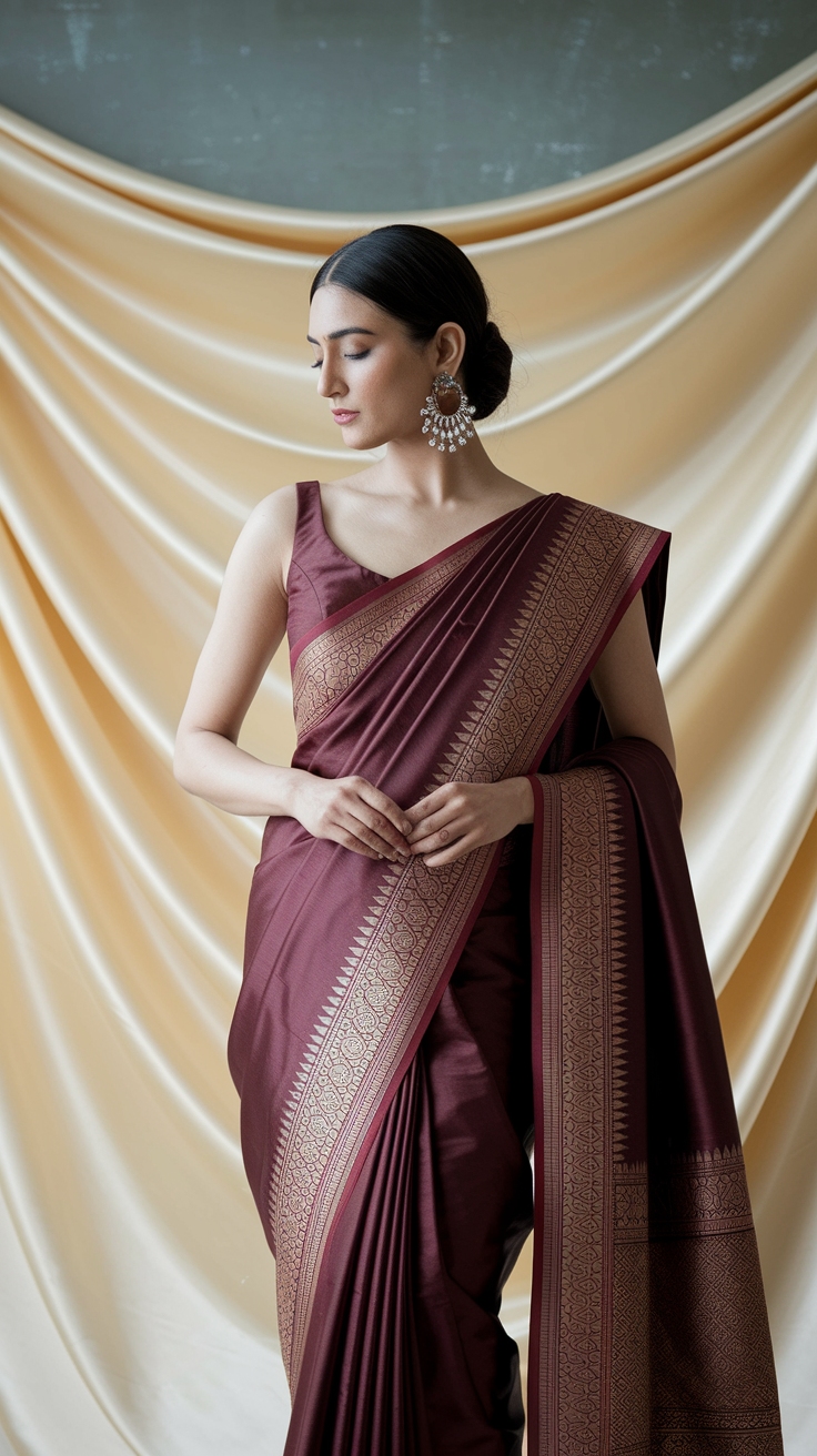 Glamorous Dark Red Saree Styles for Festivals outfit idea