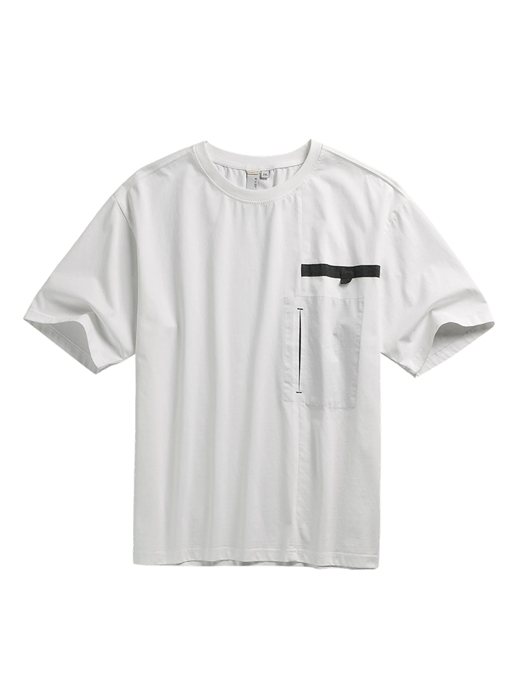 Deconstructed Color-Block Short Sleeve T-Shirt for Men - Trendy Summer National Style with Hidden Pocket Deconstructed Color-Block Short Sleeve T-Shirt for Men - Trendy Summer National Style with Hidden Pocket