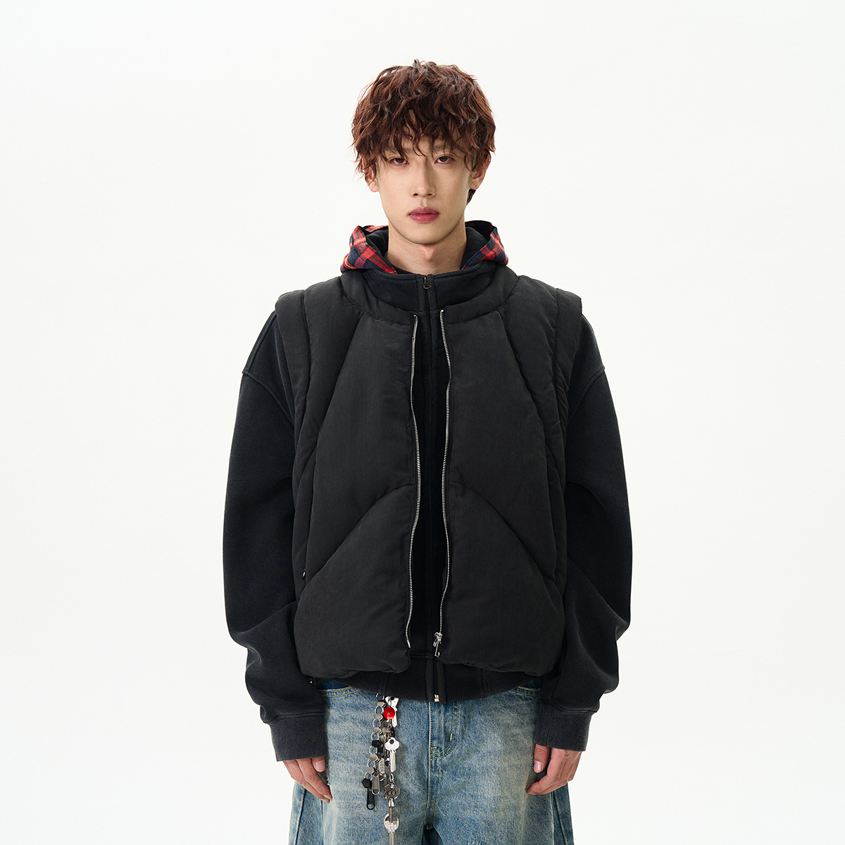 Deconstructed Cotton Vest for Men - High-End Layered Outerwear with American High Street Vibe, Versatile Fashion Statement Deconstructed Cotton Vest for Men - High-End Layered Outerwear with American High Street Vibe, Versatile Fashion Statement