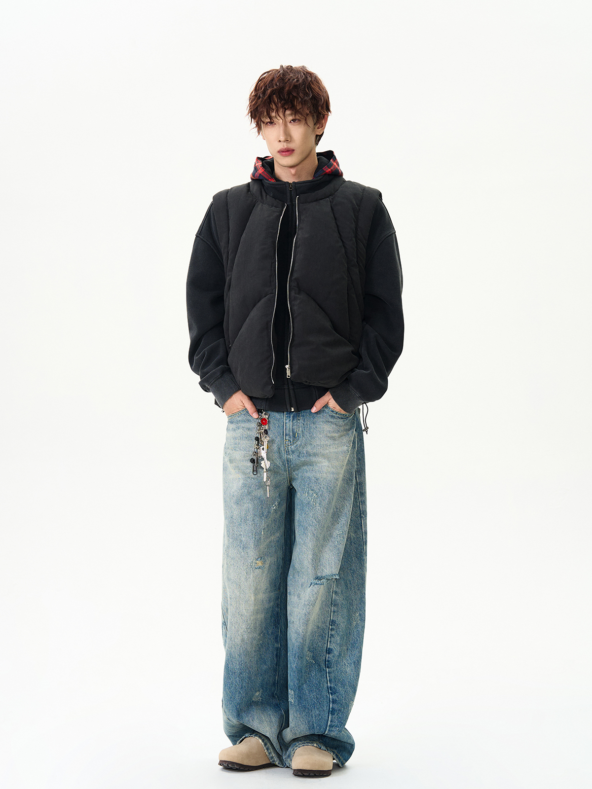 Deconstructed Cotton Vest for Men - High-End Layered Outerwear with American High Street Vibe, Versatile Fashion Statement Deconstructed Cotton Vest for Men - High-End Layered Outerwear with American High Street Vibe, Versatile Fashion Statement