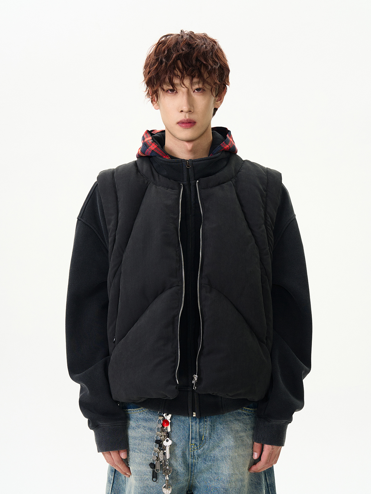 Deconstructed Cotton Vest for Men - High-End Layered Outerwear with American High Street Vibe, Versatile Fashion Statement Deconstructed Cotton Vest for Men - High-End Layered Outerwear with American High Street Vibe, Versatile Fashion Statement