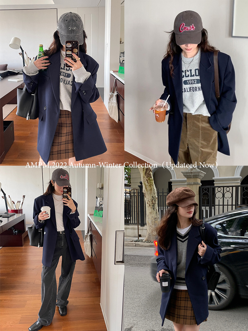 Deep Blue Slim Fit Suit Jacket for Women, Casual Long Sleeve Blazer, 2025 Autumn Fashion, Stylish Designer Look Deep Blue Slim Fit Suit Jacket for Women, Casual Long Sleeve Blazer, 2025 Autumn Fashion, Stylish Designer Look