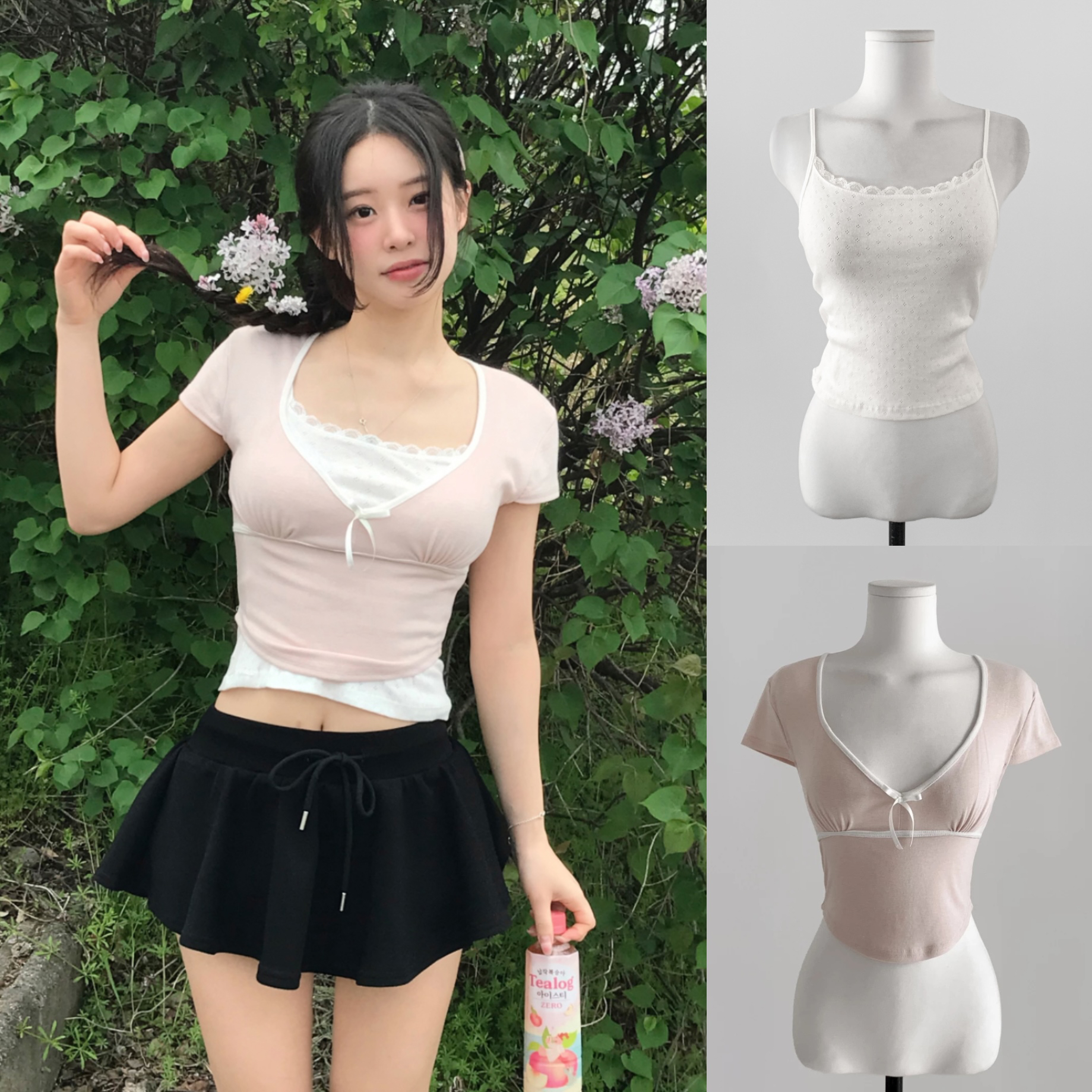 Deep V Lace Strap Short-Sleeved T-Shirt - Korean Style Summer Cloudemotion25 Sweet Design Deep V Lace Strap Short-Sleeved T-Shirt - Korean Style Summer Cloudemotion25 Sweet Design