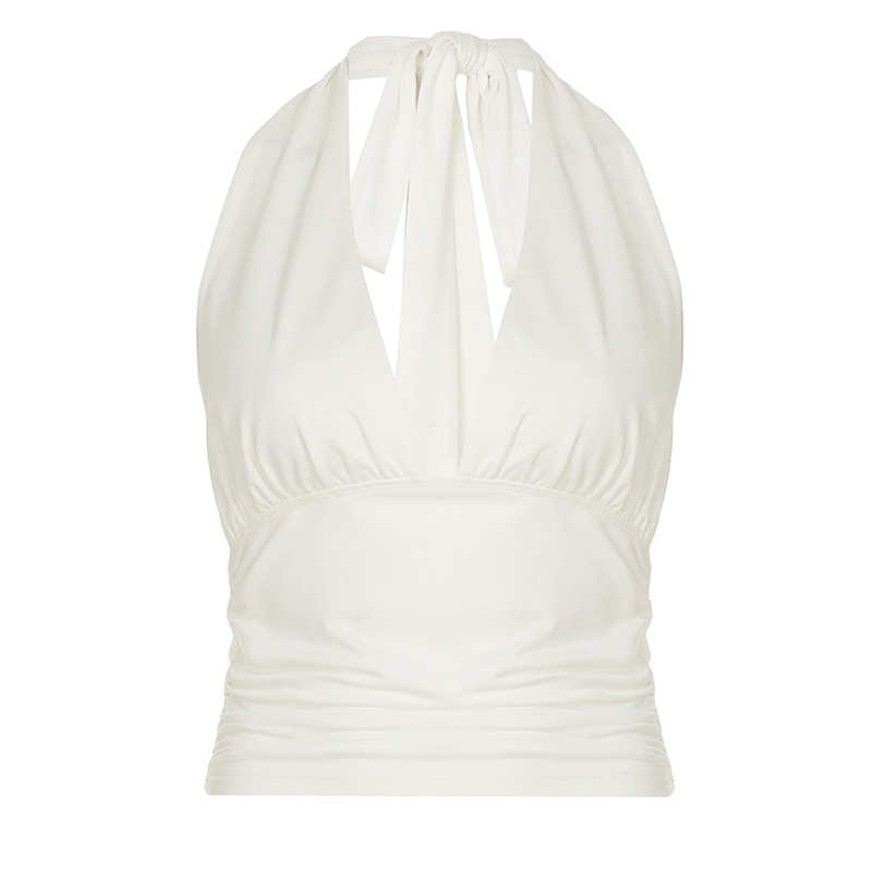 Deep V-Neck Halter Backless Top for Women - Sexy Tie Waist Trendy Street Style Fashion Apparel