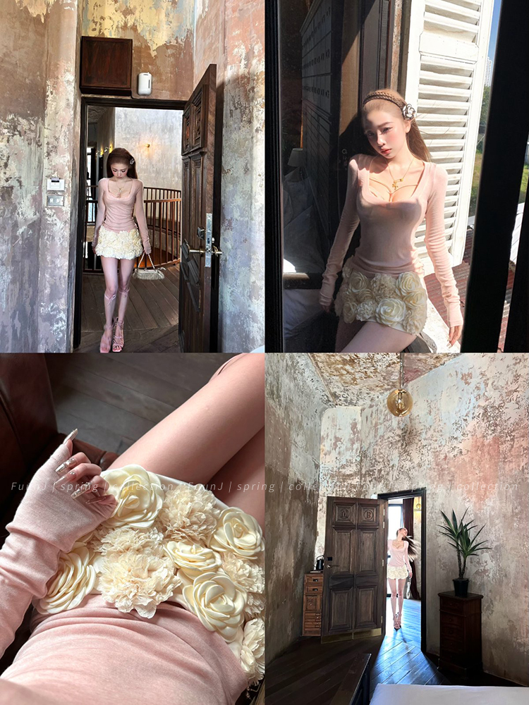 Delicate Rose Vintage Three-Dimensional Floral High-Waisted Slim Fit Bodycon Mini Skirt for Women - Summer Fashion Essential Delicate Rose Vintage Three-Dimensional Floral High-Waisted Slim Fit Bodycon Mini Skirt for Women - Summer Fashion Essential