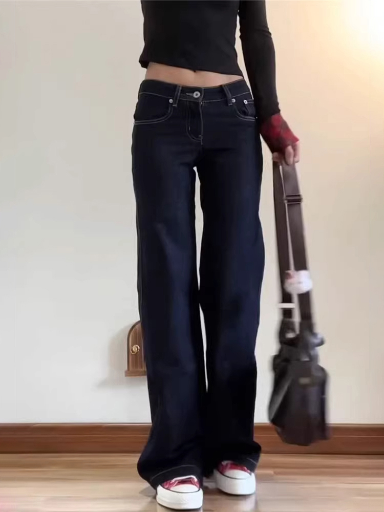 Denim Blue Micro-Flare Low-Waist Women's Jeans, Slim Fit Wide-Leg Summer Style, Flattering Casual Pants Denim Blue Micro-Flare Low-Waist Women's Jeans, Slim Fit Wide-Leg Summer Style, Flattering Casual Pants