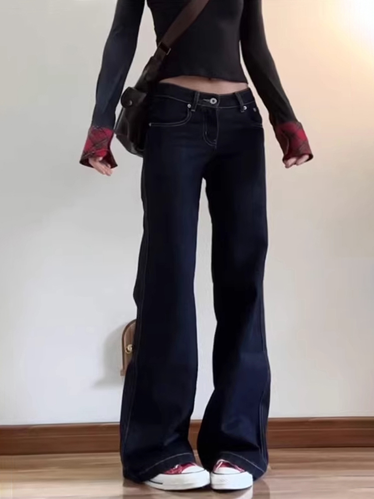 Denim Blue Micro-Flare Low-Waist Women's Jeans, Slim Fit Wide-Leg Summer Style, Flattering Casual Pants Denim Blue Micro-Flare Low-Waist Women's Jeans, Slim Fit Wide-Leg Summer Style, Flattering Casual Pants