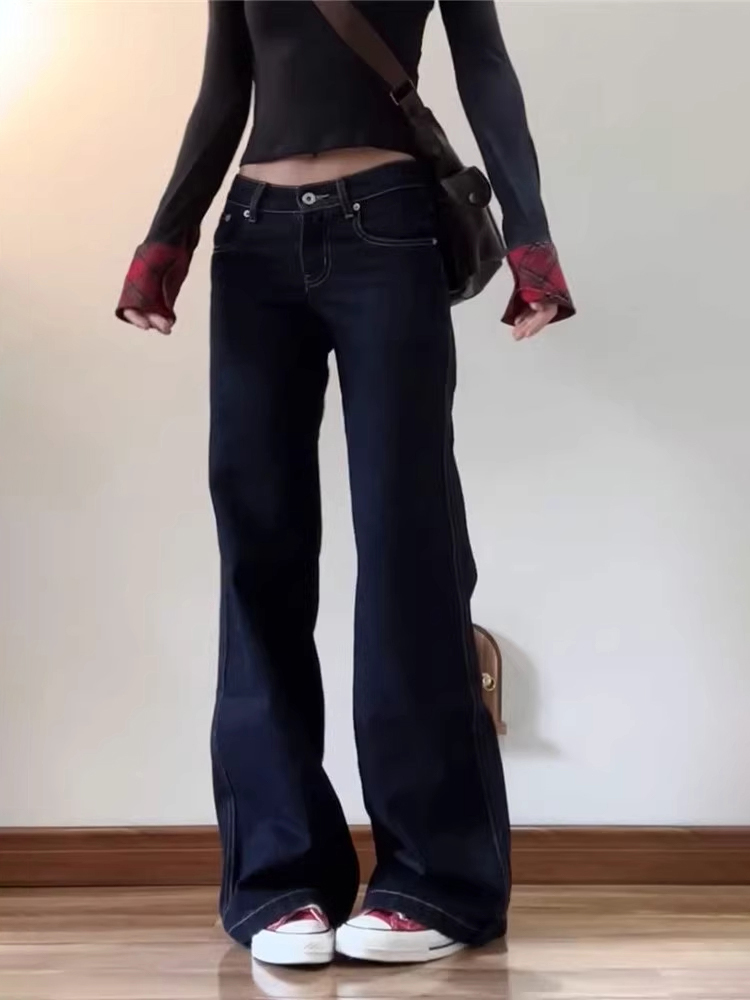 Denim Blue Micro-Flare Low-Waist Women's Jeans, Slim Fit Wide-Leg Summer Style, Flattering Casual Pants Denim Blue Micro-Flare Low-Waist Women's Jeans, Slim Fit Wide-Leg Summer Style, Flattering Casual Pants