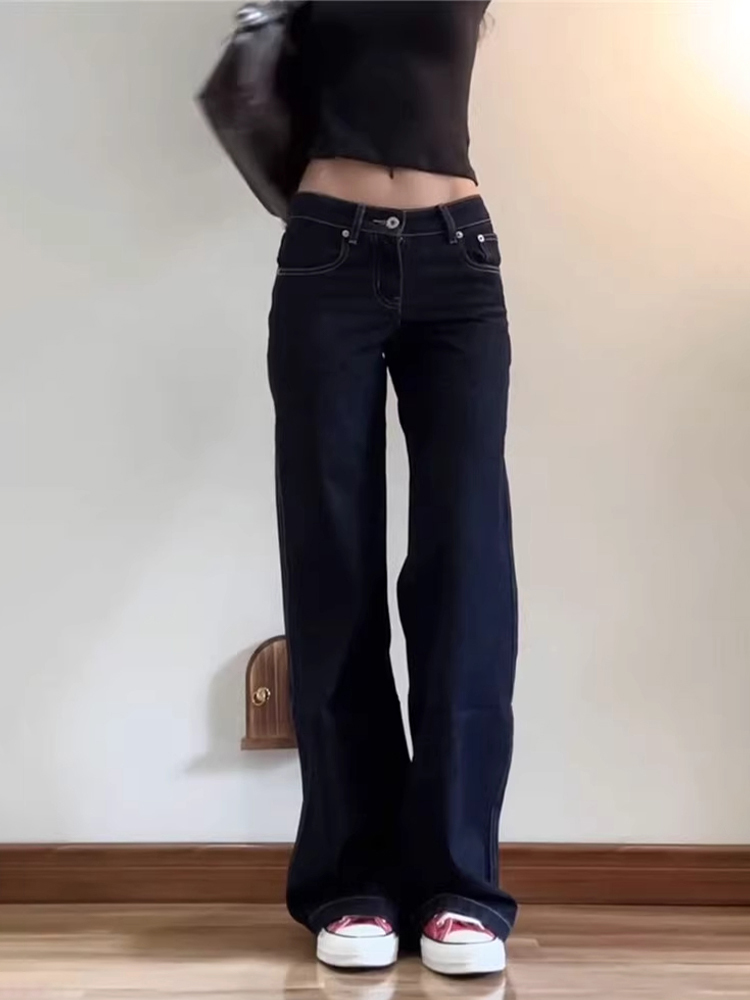 Denim Blue Micro-Flare Low-Waist Women's Jeans, Slim Fit Wide-Leg Summer Style, Flattering Casual Pants Denim Blue Micro-Flare Low-Waist Women's Jeans, Slim Fit Wide-Leg Summer Style, Flattering Casual Pants