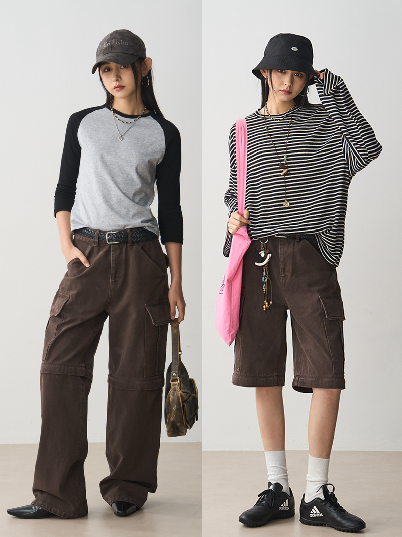 Detachable Two-Way Retro Heavy-Duty Straight-Leg Work Pants for Women - Loose Slim-Fit Casual Long Pants and Shorts Detachable Two-Way Retro Heavy-Duty Straight-Leg Work Pants for Women - Loose Slim-Fit Casual Long Pants and Shorts