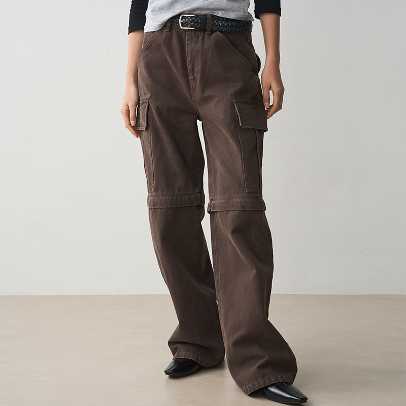 Detachable Two-Way Retro Heavy-Duty Straight-Leg Work Pants for Women - Loose Slim-Fit Casual Long Pants and Shorts