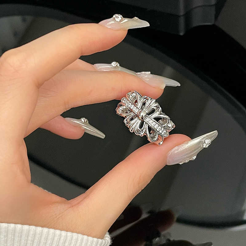 Diamond-Studded Cross Ring for Women, Unique Heavywork Design, Fashionable Statement Ring for Index Finger Diamond-Studded Cross Ring for Women, Unique Heavywork Design, Fashionable Statement Ring for Index Finger