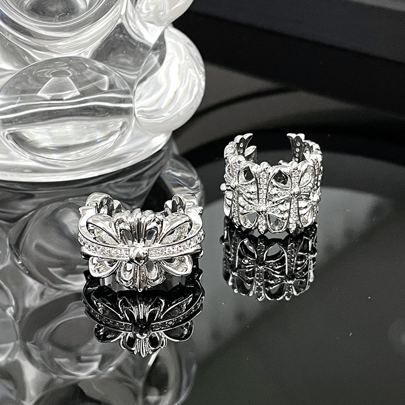 Diamond-Studded Cross Ring for Women, Unique Heavywork Design, Fashionable Statement Ring for Index Finger Diamond-Studded Cross Ring for Women, Unique Heavywork Design, Fashionable Statement Ring for Index Finger