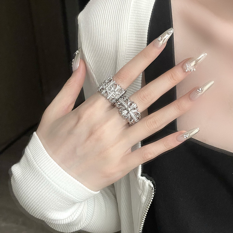 Diamond-Studded Cross Ring for Women, Unique Heavywork Design, Fashionable Statement Ring for Index Finger Diamond-Studded Cross Ring for Women, Unique Heavywork Design, Fashionable Statement Ring for Index Finger