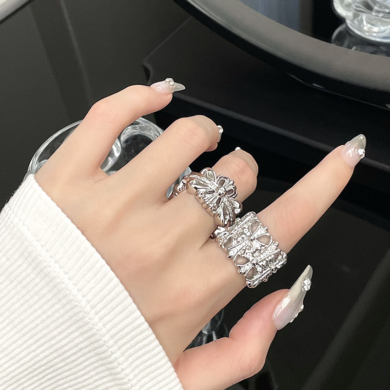 Diamond-Studded Cross Ring for Women, Unique Heavywork Design, Fashionable Statement Ring for Index Finger Diamond-Studded Cross Ring for Women, Unique Heavywork Design, Fashionable Statement Ring for Index Finger