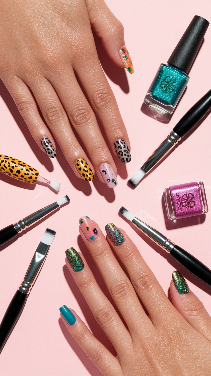 different nail designs on each nail