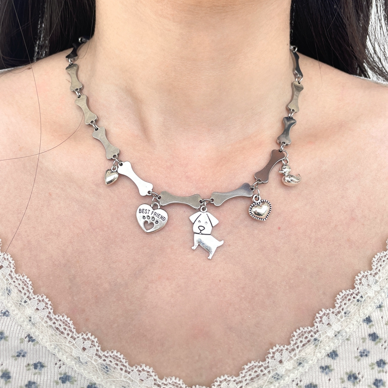 Dog Bone Bead Choker Necklace - Cute Niche Design, Hot Girl Titanium Steel, Trendy 90s Y2K Jewelry