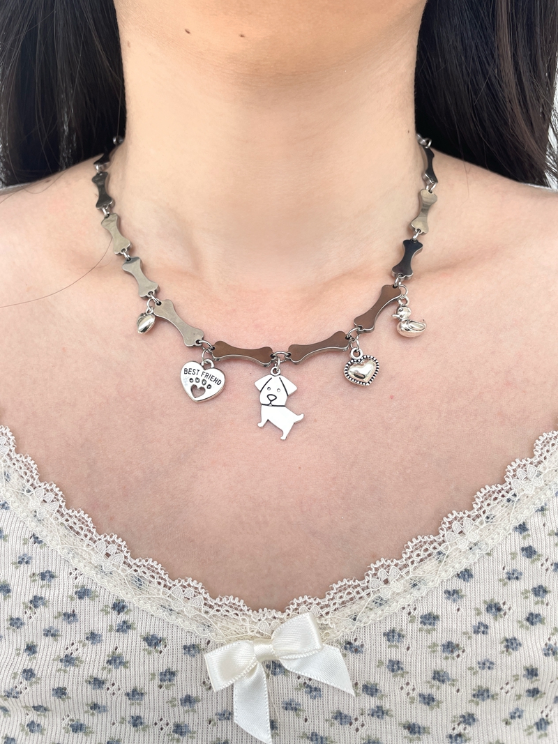 Dog Bone Bead Choker Necklace - Cute Niche Design, Hot Girl Titanium Steel, Trendy 90s Y2K Jewelry Dog Bone Bead Choker Necklace - Cute Niche Design, Hot Girl Titanium Steel, Trendy 90s Y2K Jewelry