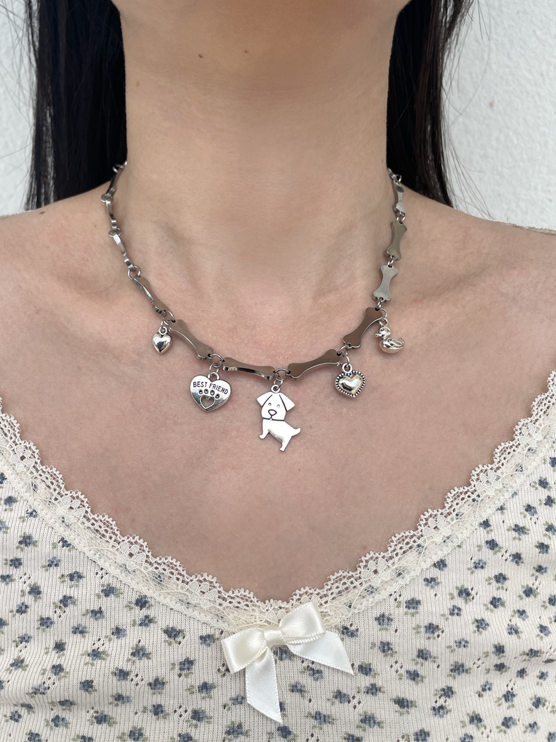 Dog Bone Bead Choker Necklace - Cute Niche Design, Hot Girl Titanium Steel, Trendy 90s Y2K Jewelry Dog Bone Bead Choker Necklace - Cute Niche Design, Hot Girl Titanium Steel, Trendy 90s Y2K Jewelry