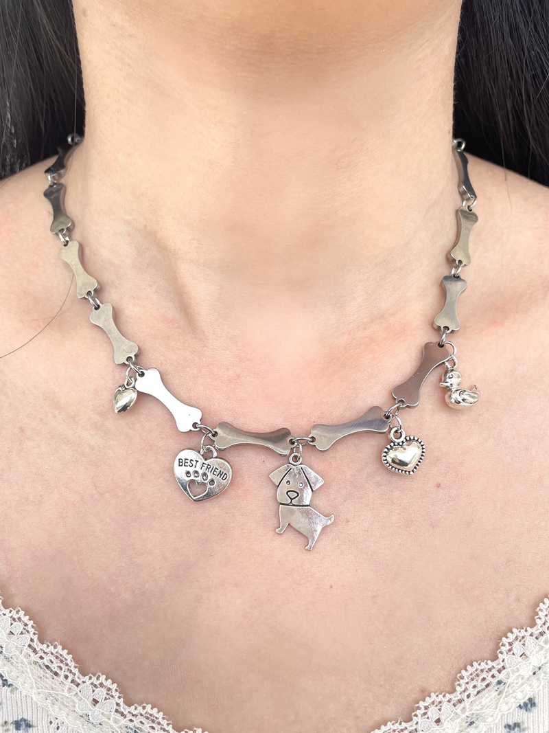 Dog Bone Bead Choker Necklace - Cute Niche Design, Hot Girl Titanium Steel, Trendy 90s Y2K Jewelry Dog Bone Bead Choker Necklace - Cute Niche Design, Hot Girl Titanium Steel, Trendy 90s Y2K Jewelry