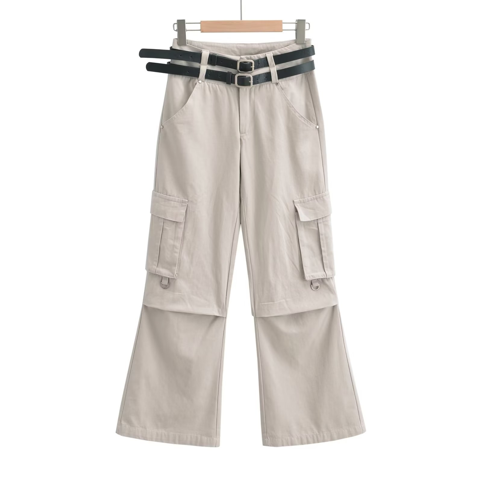 Double-Belt Straight-Leg Work Pants for Women - Loose Jazz Dance Casual Trousers, Trendy Street Style, Versatile Fashion Bottoms