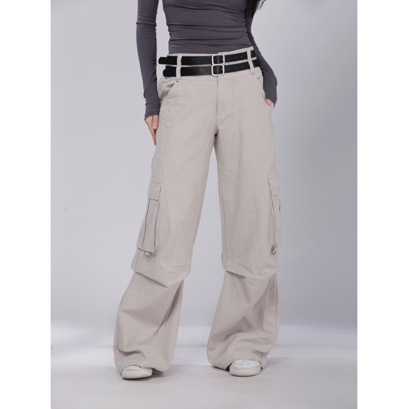 Double-Belt Straight-Leg Work Pants for Women - Loose Jazz Dance Casual Trousers, Trendy Street Style, Versatile Fashion Bottoms Double-Belt Straight-Leg Work Pants for Women - Loose Jazz Dance Casual Trousers, Trendy Street Style, Versatile Fashion Bottoms