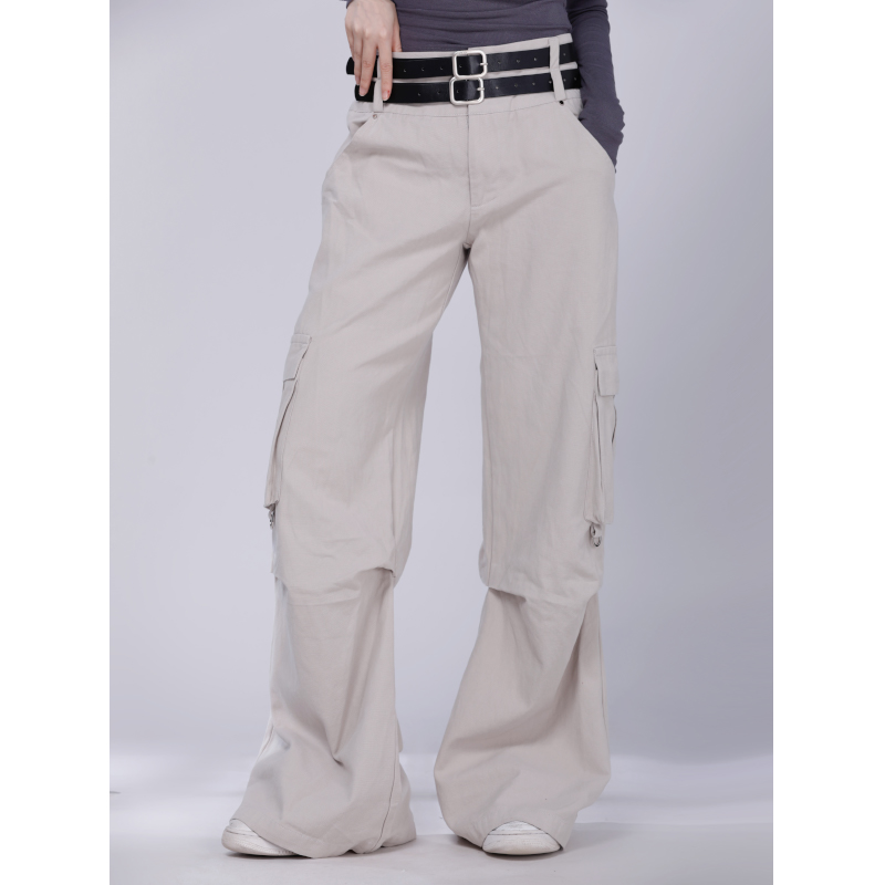 Double-Belt Straight-Leg Work Pants for Women - Loose Jazz Dance Casual Trousers, Trendy Street Style, Versatile Fashion Bottoms