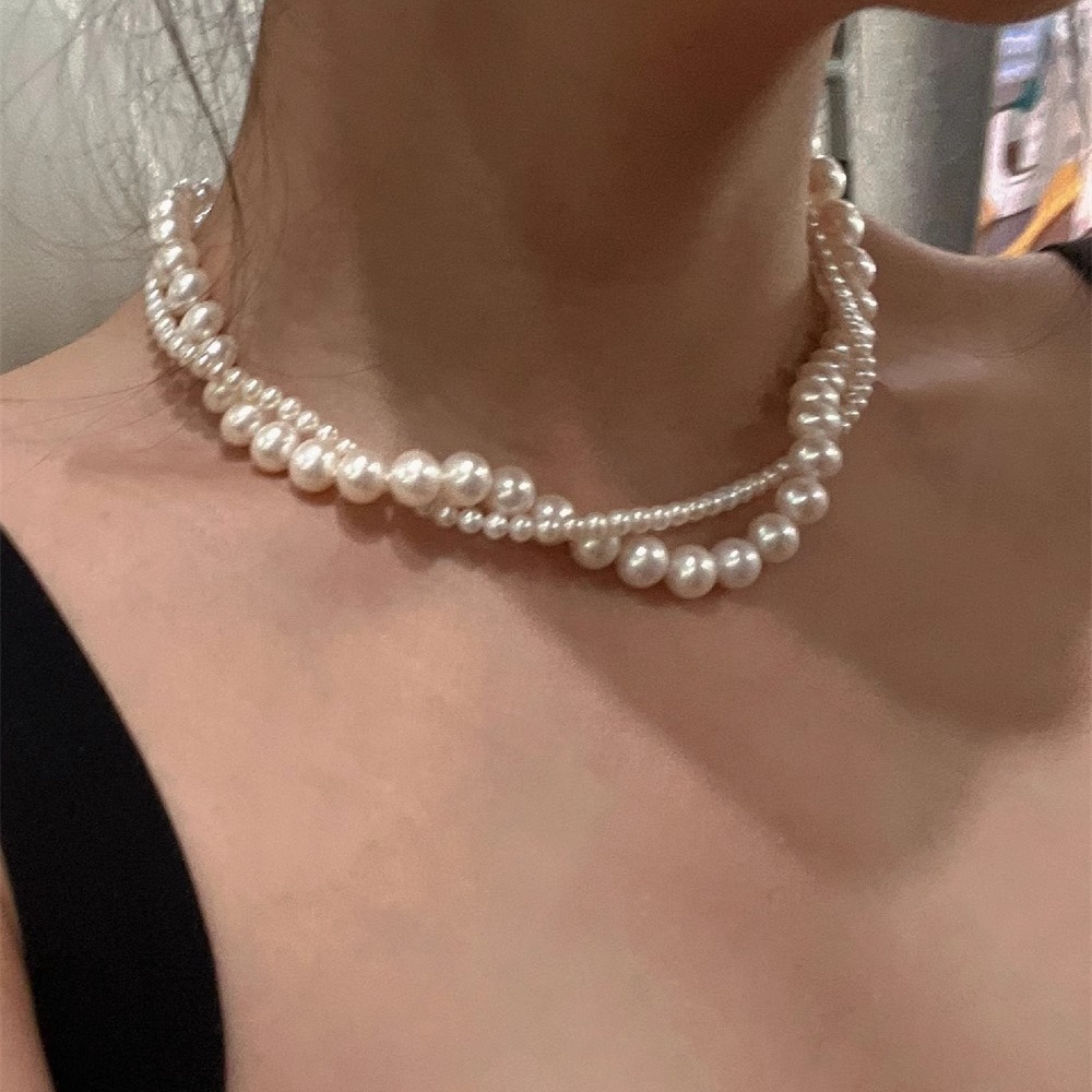 Double-Layer Wrapped Pearl Necklace for Women, Light Luxury Niche Design, Clavicle Chain, Elegant Fashion Accessory