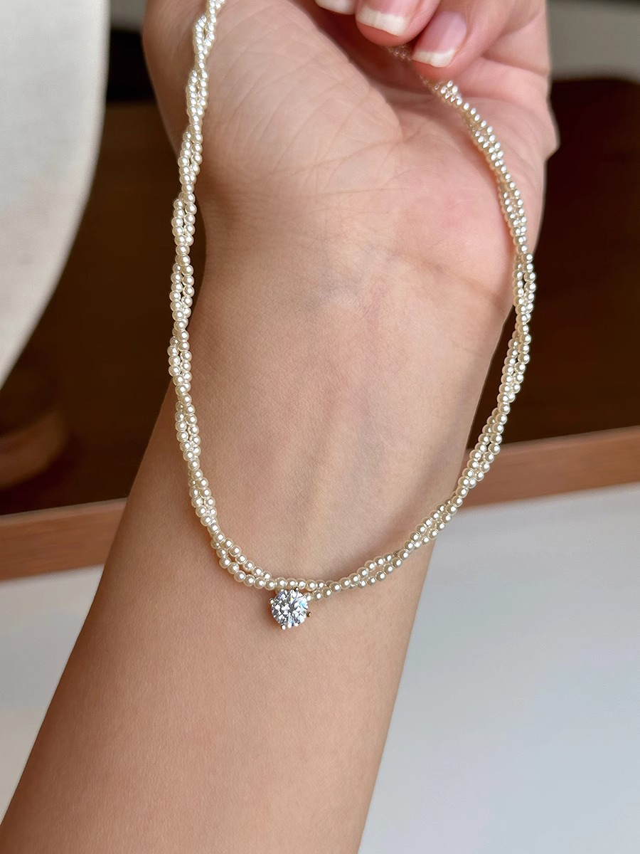 Double Layer Wrapped Zircon Pearl Necklace for Women - Light Luxury Clavicle Jewelry, Chic Commuter Style, Elegant Accessory Double Layer Wrapped Zircon Pearl Necklace for Women - Light Luxury Clavicle Jewelry, Chic Commuter Style, Elegant Accessory