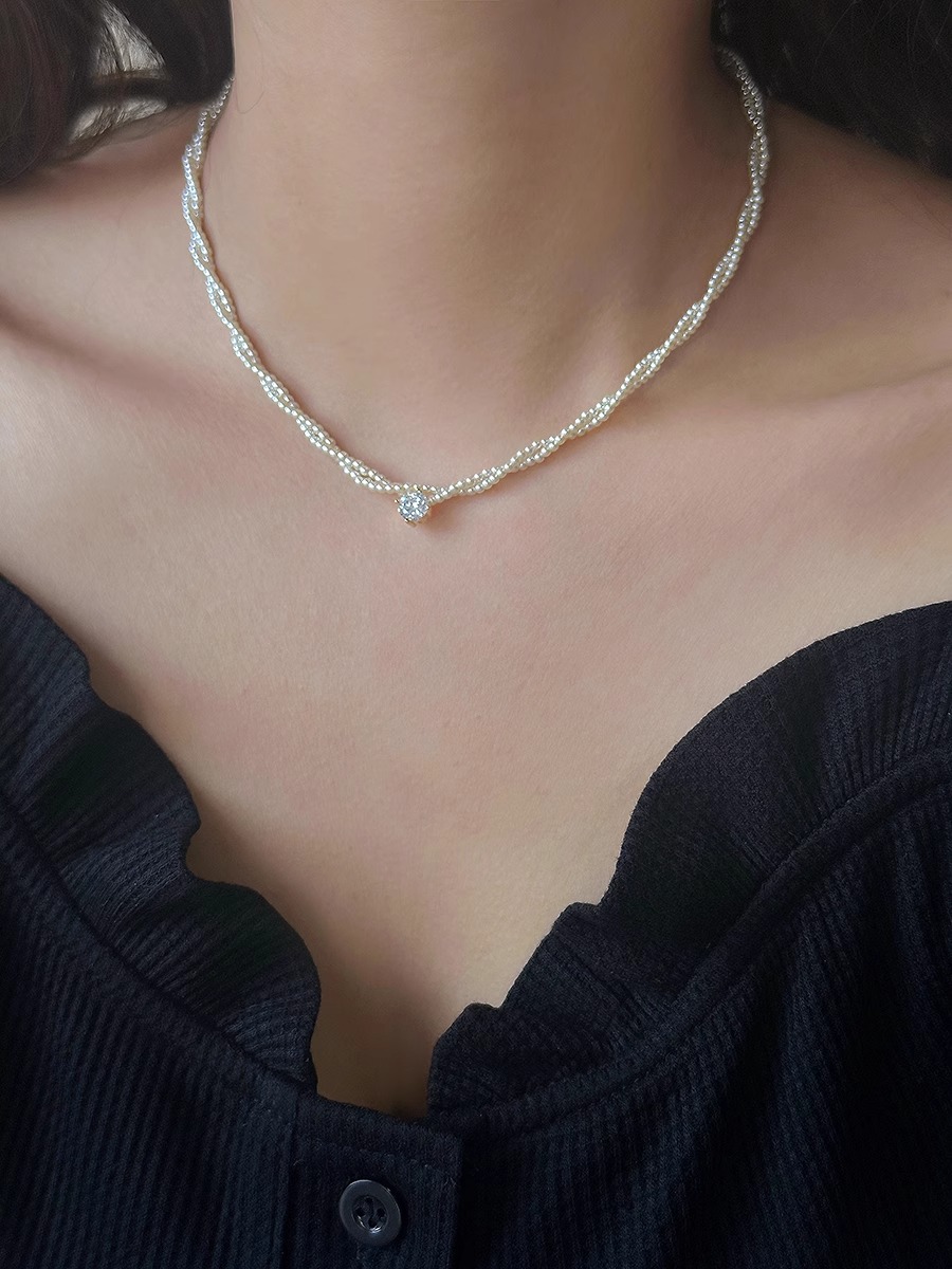 Double Layer Wrapped Zircon Pearl Necklace for Women - Light Luxury Clavicle Jewelry, Chic Commuter Style, Elegant Accessory Double Layer Wrapped Zircon Pearl Necklace for Women - Light Luxury Clavicle Jewelry, Chic Commuter Style, Elegant Accessory