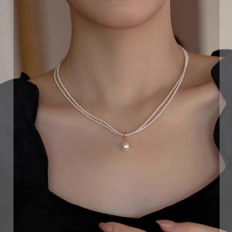 Double-Layered Pearl Necklace for Women, High-End Clavicle Chain, Elegant Fashion Jewelry, Chic Layered Neck Chain Double-Layered Pearl Necklace for Women, High-End Clavicle Chain, Elegant Fashion Jewelry, Chic Layered Neck Chain