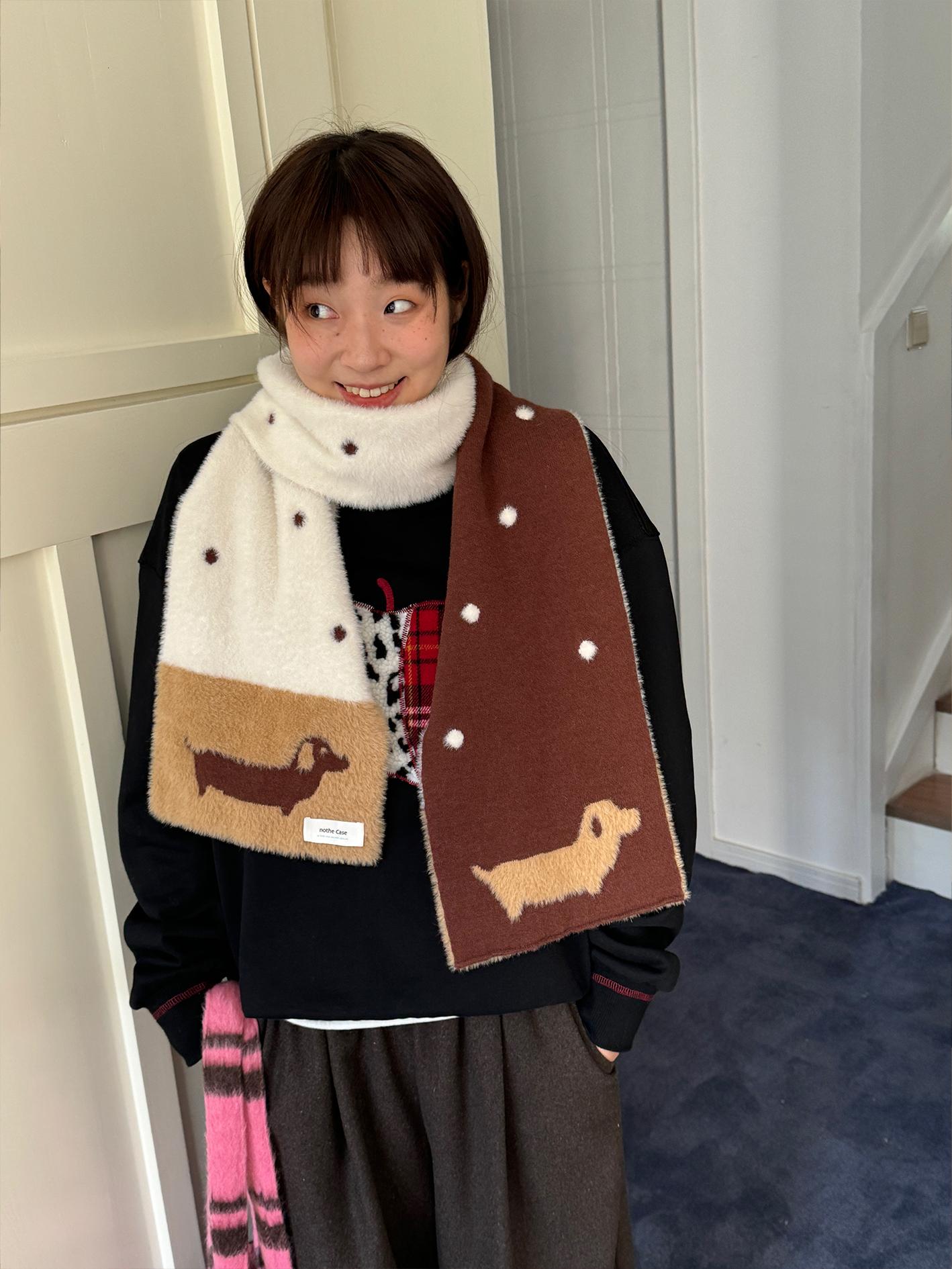 Double-Sided Polka Dot Scarf for Autumn & Winter - Cute Warm Neck Scarf, Puppy Gallery Design, Stylish Accessory for Cozy Outfits Double-Sided Polka Dot Scarf for Autumn & Winter - Cute Warm Neck Scarf, Puppy Gallery Design, Stylish Accessory for Cozy Outfits