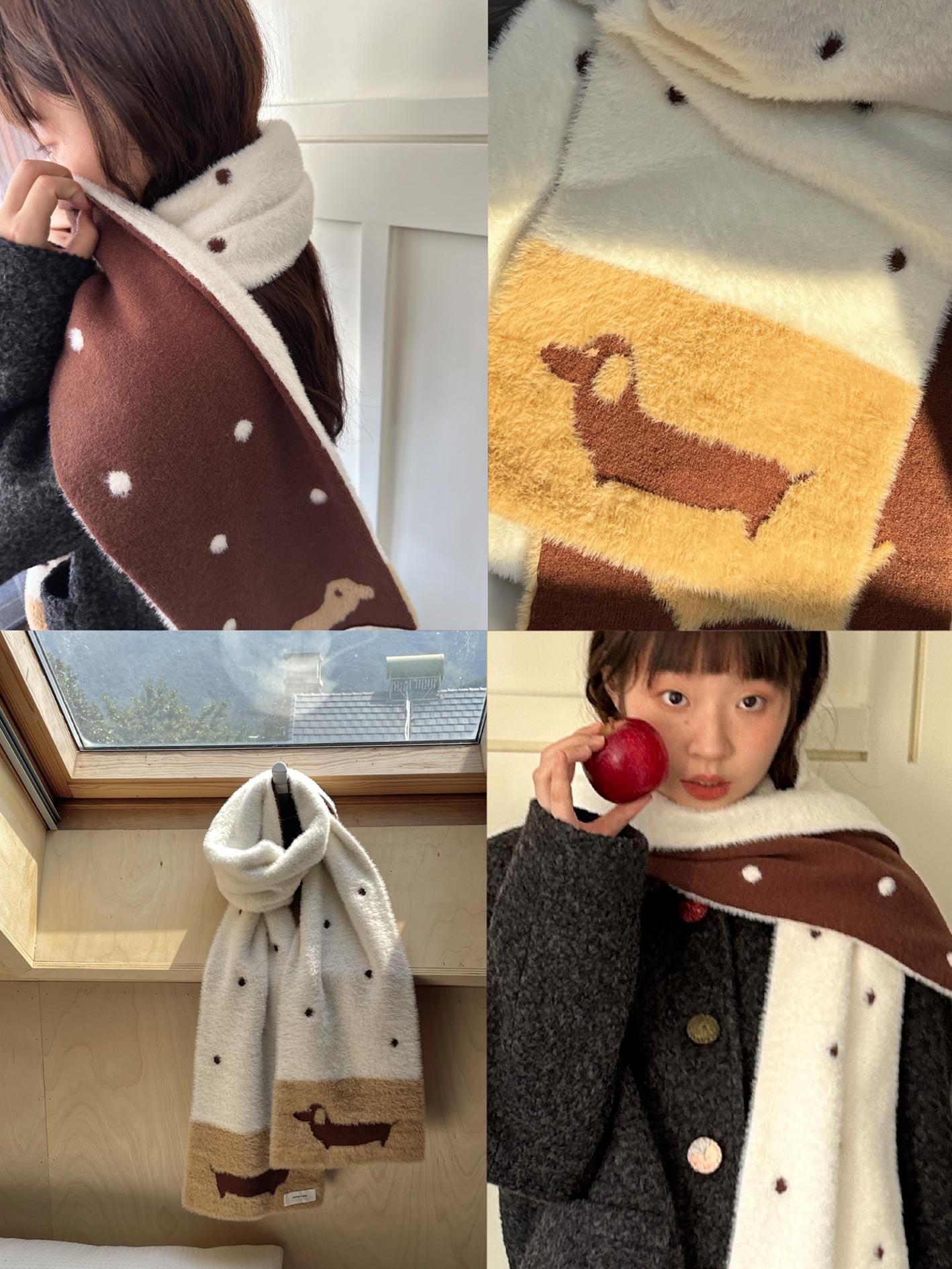 Double-Sided Polka Dot Scarf for Autumn & Winter - Cute Warm Neck Scarf, Puppy Gallery Design, Stylish Accessory for Cozy Outfits Double-Sided Polka Dot Scarf for Autumn & Winter - Cute Warm Neck Scarf, Puppy Gallery Design, Stylish Accessory for Cozy Outfits