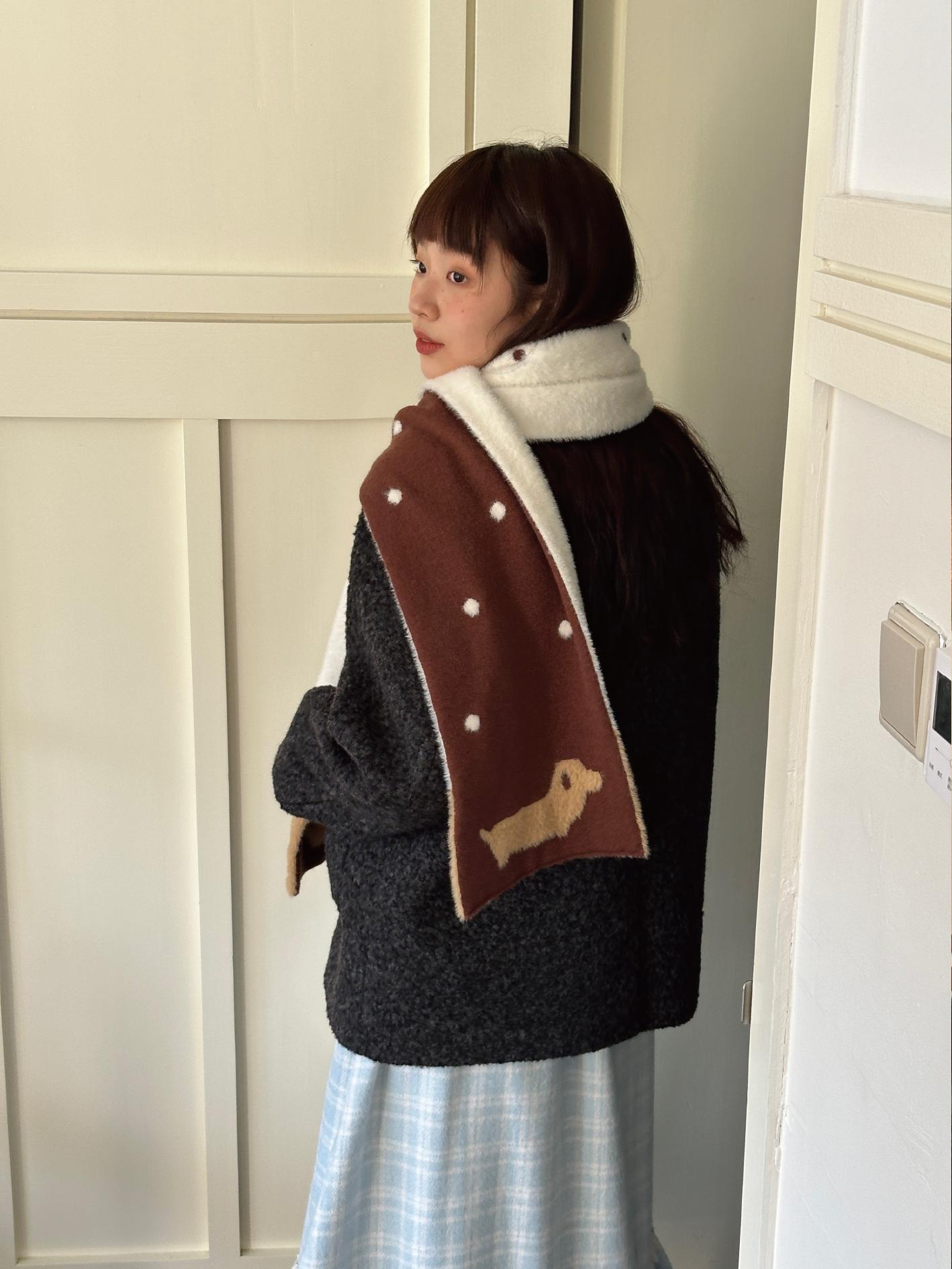 Double-Sided Polka Dot Scarf for Autumn & Winter - Cute Warm Neck Scarf, Puppy Gallery Design, Stylish Accessory for Cozy Outfits Double-Sided Polka Dot Scarf for Autumn & Winter - Cute Warm Neck Scarf, Puppy Gallery Design, Stylish Accessory for Cozy Outfits