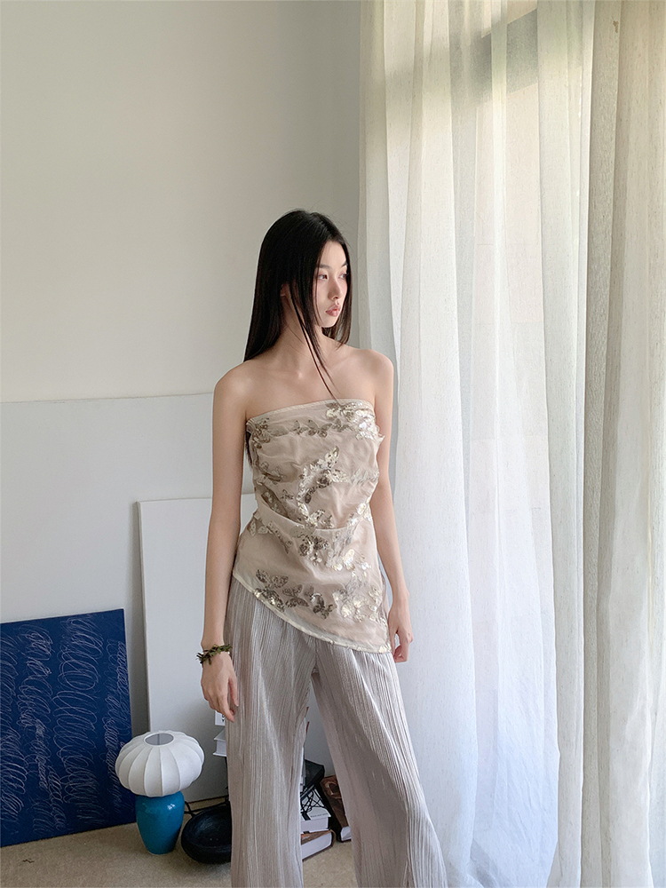 Eccentric Off-Shoulder Sequined Embroidered Strapless Top & Casual Flared Pants Set - Sexy Y2K Style Outfit Eccentric Off-Shoulder Sequined Embroidered Strapless Top & Casual Flared Pants Set - Sexy Y2K Style Outfit