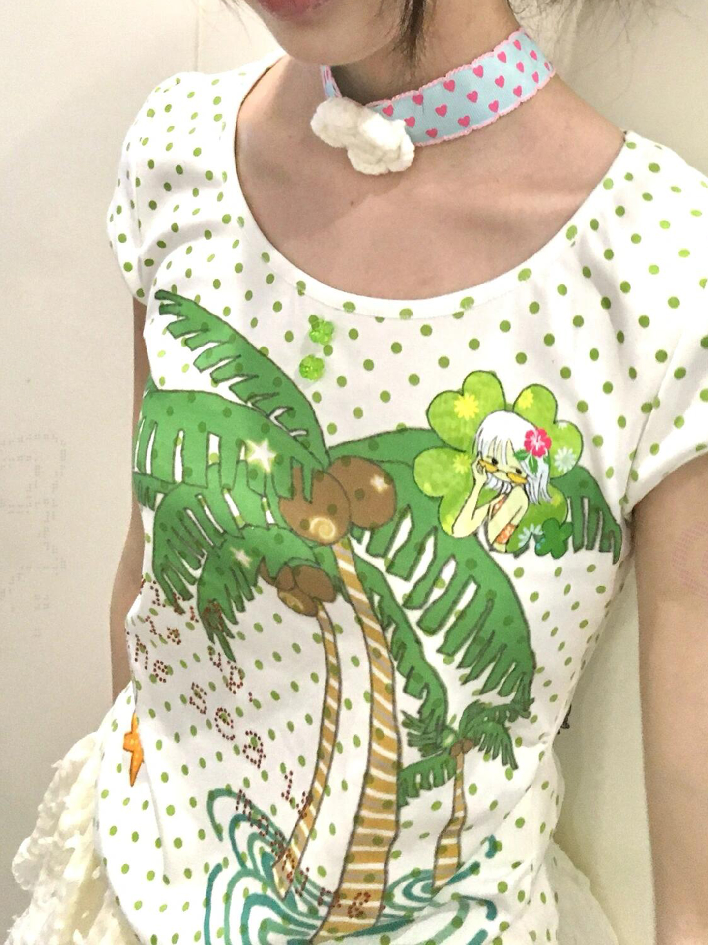 Eccentric Sweet Printed Short Sleeve T-shirt - Elegant Casual Slim-Fit Top for Women, Versatile Waist-Cinching Style Eccentric Sweet Printed Short Sleeve T-shirt - Elegant Casual Slim-Fit Top for Women, Versatile Waist-Cinching Style