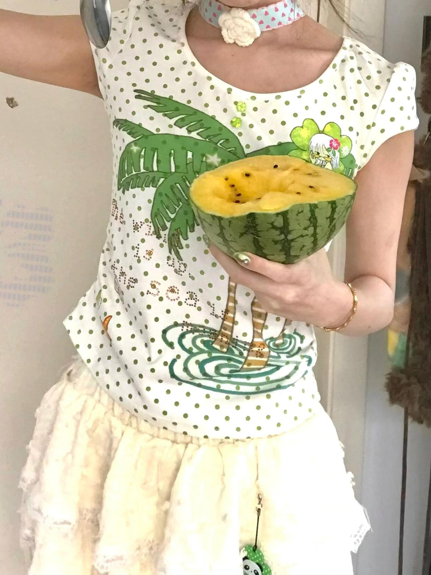 Eccentric Sweet Printed Short Sleeve T-shirt - Elegant Casual Slim-Fit Top for Women, Versatile Waist-Cinching Style Eccentric Sweet Printed Short Sleeve T-shirt - Elegant Casual Slim-Fit Top for Women, Versatile Waist-Cinching Style