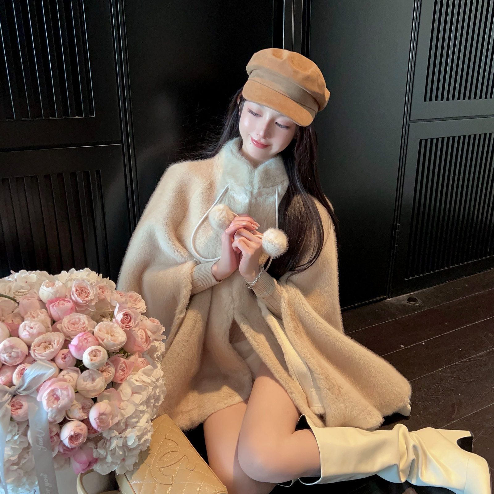 Eco-Friendly Imitation Mink Fur Short Thick Cape Coat for Women - Winter Fashion, Cozy Layering, Stylish Outerwear