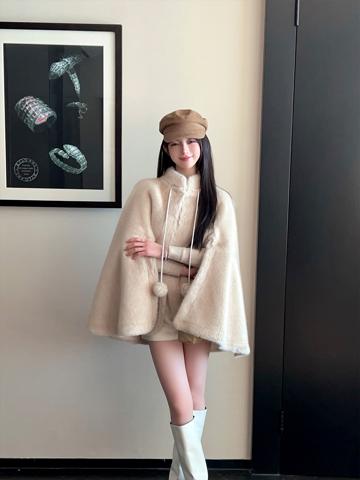 Eco-Friendly Imitation Mink Fur Short Thick Cape Coat for Women - Winter Fashion, Cozy Layering, Stylish Outerwear Eco-Friendly Imitation Mink Fur Short Thick Cape Coat for Women - Winter Fashion, Cozy Layering, Stylish Outerwear