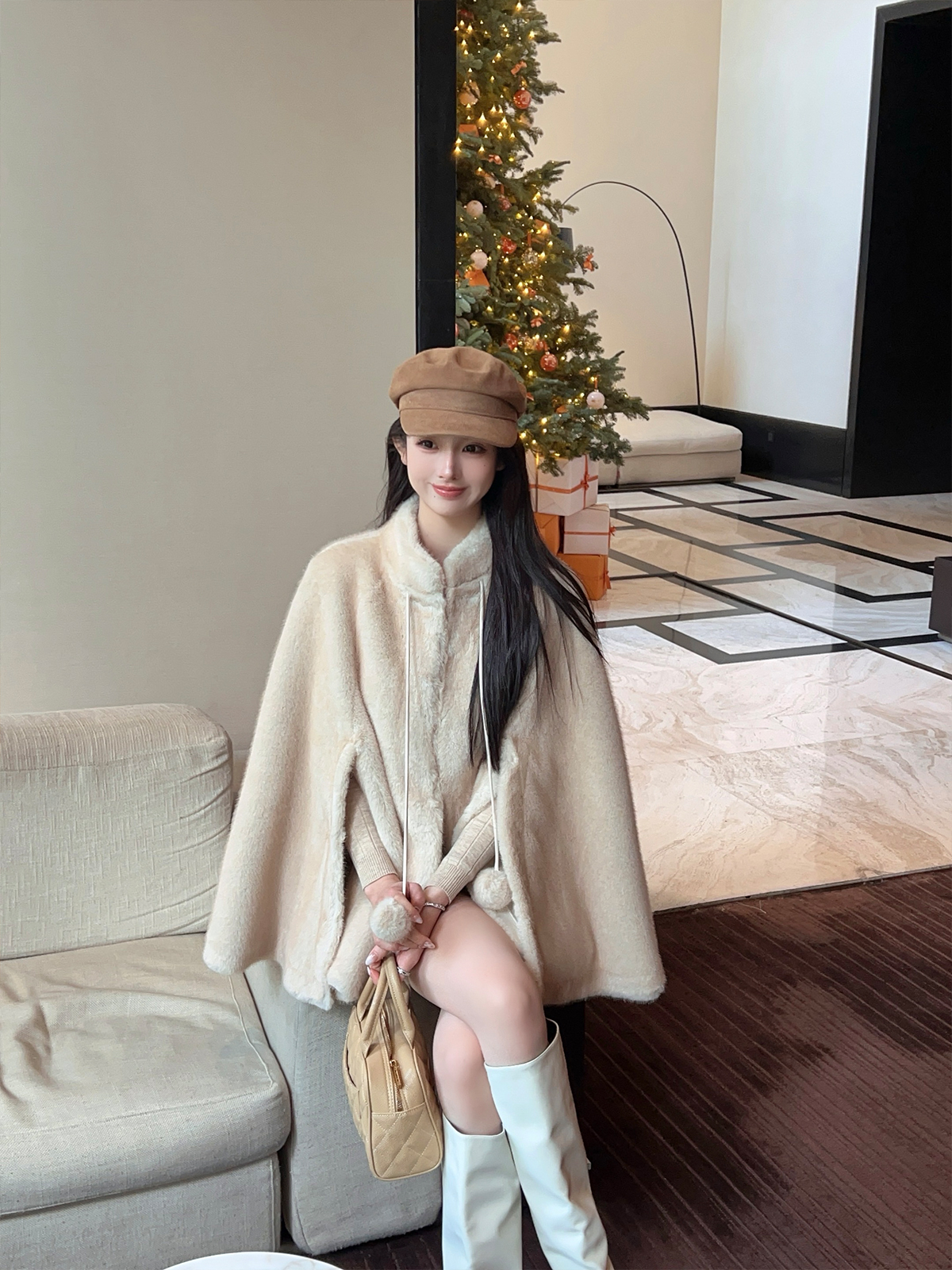 Eco-Friendly Imitation Mink Fur Short Thick Cape Coat for Women - Winter Fashion, Cozy Layering, Stylish Outerwear Eco-Friendly Imitation Mink Fur Short Thick Cape Coat for Women - Winter Fashion, Cozy Layering, Stylish Outerwear