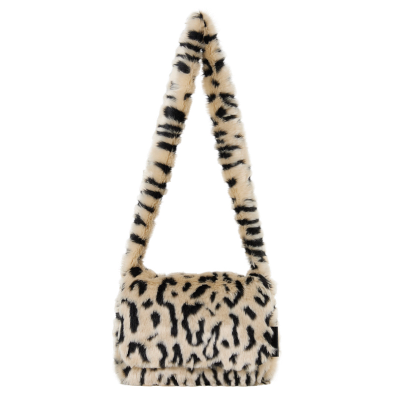 Eco-Friendly Leopard Print Fur Crossbody Bag - Square Flip Cover Design, Trendy Animal Print, Perfect for Y2K and Street Style